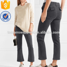 Calças skinny de estiramento-sarja cortadas fabricação atacado vestuário de moda feminina (TA3047P)